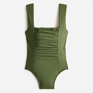 J Crew Green Ruched Squareneck One Piece Swimsuit Size 24 Swimwear NWT
